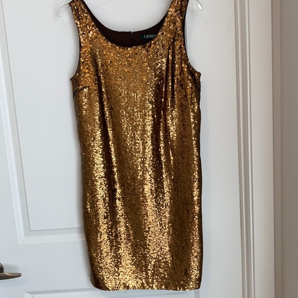 Lauren Ralph Lauren | Dresses | Lauren Ralph Lauren Gold Sequin Dress Size  8 Euc | Poshmark
